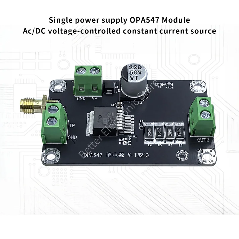 Single power supply OPA547 Voltage-controlled AC/DC constant current source module,VI transformation,LED driver
Single power supply OPA547 Voltage-controlled AC/DC constant current source module,VI transformation,LED driver