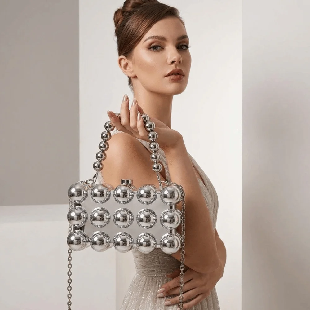Acrylic Acrylic Box Clutch Purse Glossy Finish Snap Closure Detachable Chain Crossbody Bag Metallic Ball Bead Hard Case
Acrylic Acrylic Box Clutch Purse Glossy Finish Snap Closure Detachable Chain Crossbody Bag Metallic Ball Bead Hard Case