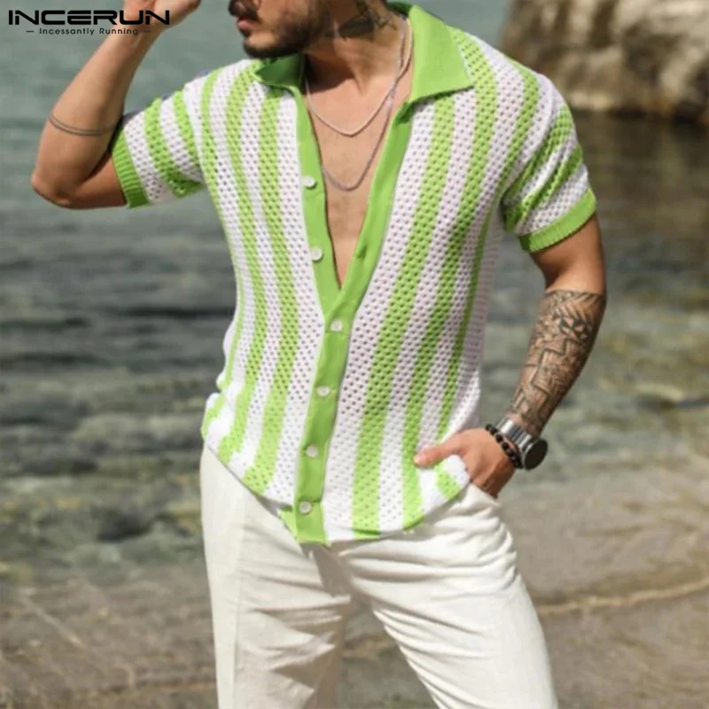 INCERUN 2024 Men's Striped Shirt Lapel Short Sleeve Mesh Hollow Out Transparent Men Clothing Streetwear Summer Fashion Camisas
INCERUN 2024 Men's Striped Shirt Lapel Short Sleeve Mesh Hollow Out Transparent Men Clothing Streetwear Summer Fashion Camisas