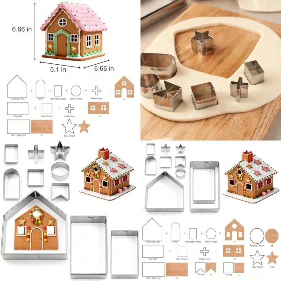 10Pcs Gingerbread House Cookie Cutters Set For Christmas Winter Holiday Baking And Decoration Stainless Steel 3D Gingerbread House Kit For Adults Gift Package
10Pcs Gingerbread House Cookie Cutters Set For Christmas Winter Holiday Baking And Decoration Stainless Steel 3D Gingerbread House Kit For Adults Gift Package