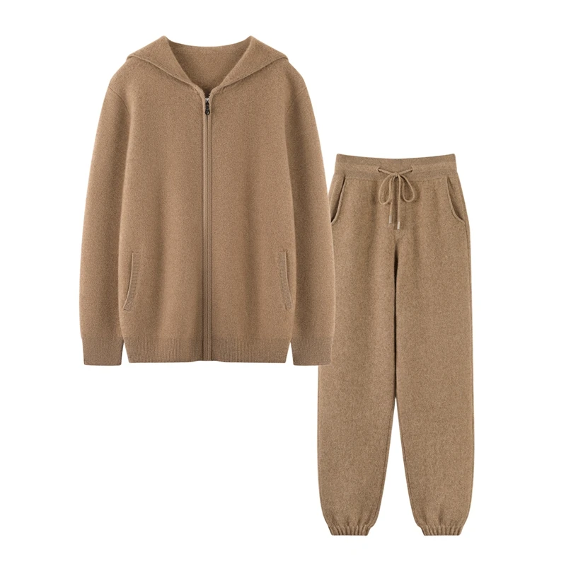 High quality 100% cashmere men's set casual knit hooded zipper cardigan jacket loose pants pocket two-piece set thick air layer
High quality 100% cashmere men's set casual knit hooded zipper cardigan jacket loose pants pocket two-piece set thick air layer