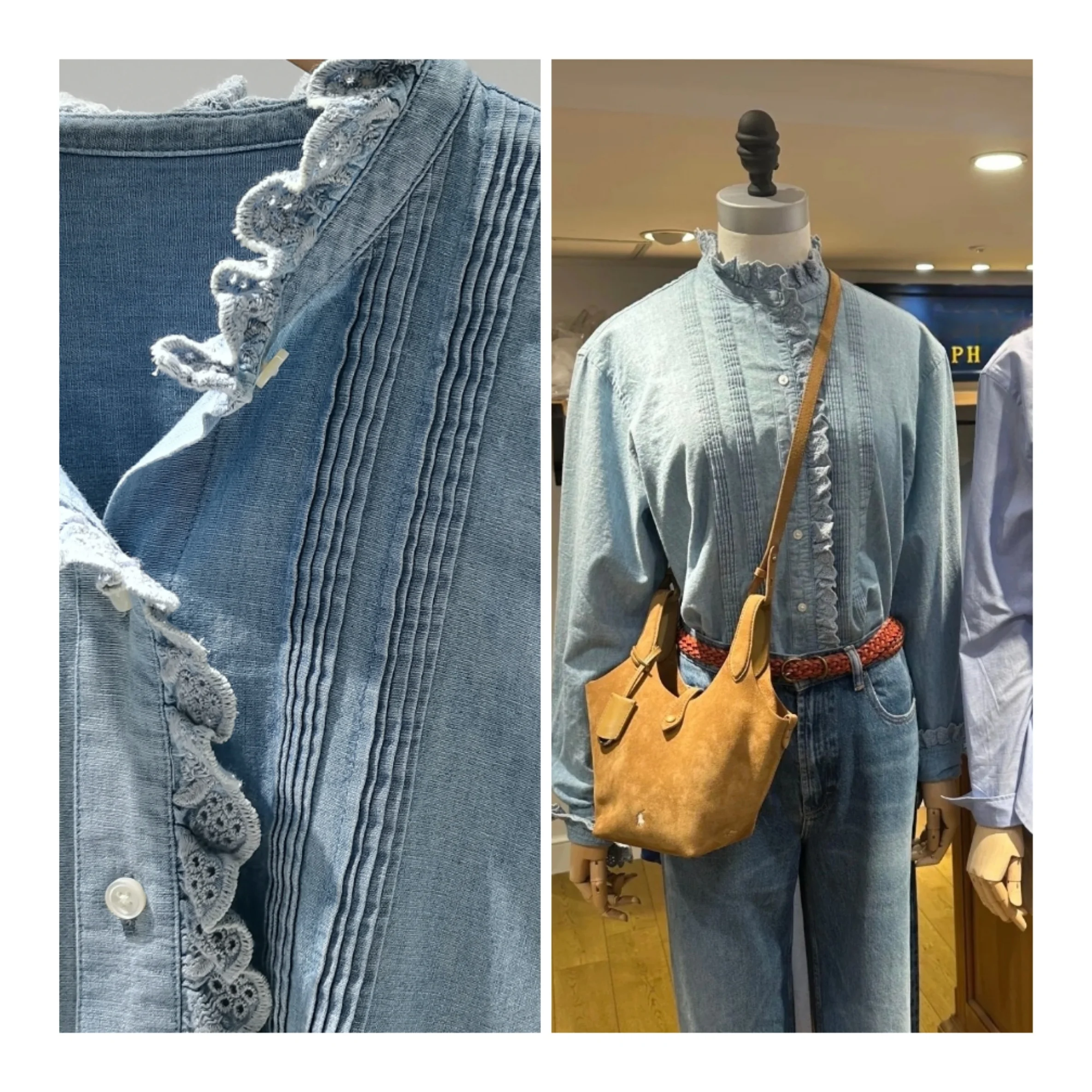 Pure Cotton Lace Embroidery Accordion Pleat Denim irt Women's Comfortable Breathable Long Sve Button up Casual irt
Pure Cotton Lace Embroidery Accordion Pleat Denim irt Women's Comfortable Breathable Long Sve Button up Casual irt