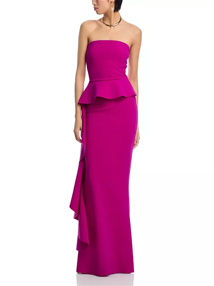 Customized Elegant Ruffled Draped Maxi Dress Strapless Waist Ruffled Draped Details Slim Fit Formal Occasion Evening Dress
Customized Elegant Ruffled Draped Maxi Dress Strapless Waist Ruffled Draped Details Slim Fit Formal Occasion Evening Dress