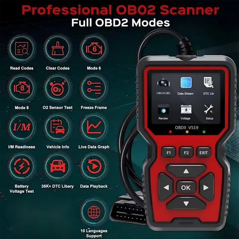 Car OBD2 Scanner Diagnostic Tool V519 Multi-language OBDII Car Voltage Tester Engine Fault Code Scanner Car Code Reader