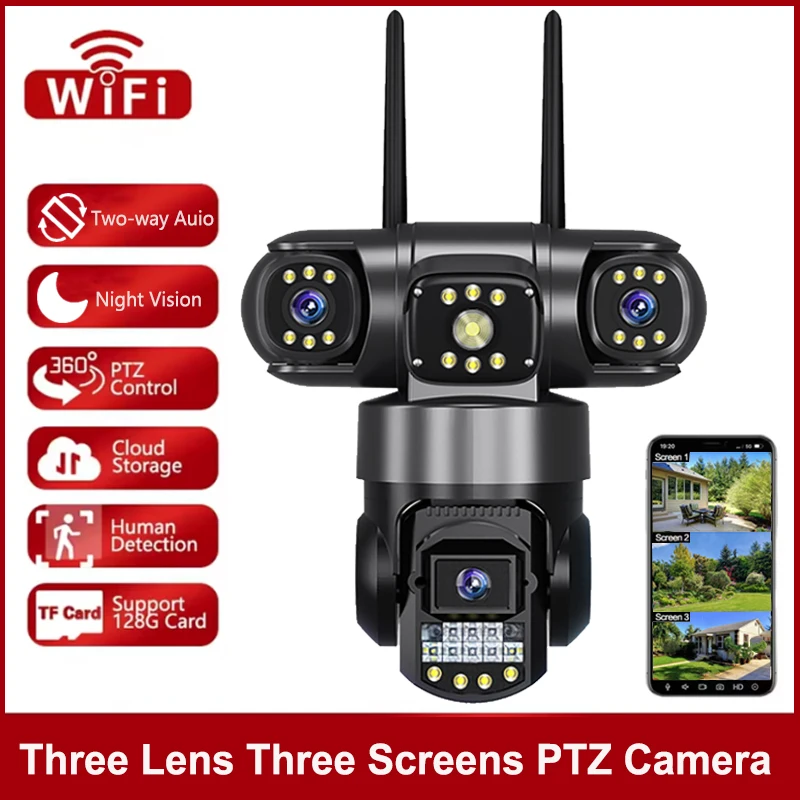 12MP WiFi IP Camera Outdoor Three Lens Three Screens Security Video Monitor Night Vision Waterproof CCTV Surveillance PTZ Camera
12MP WiFi IP Camera Outdoor Three Lens Three Screens Security Video Monitor Night Vision Waterproof CCTV Surveillance PTZ Camera