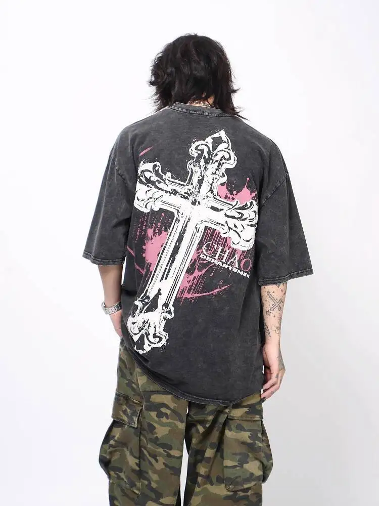 Man Women Cross Print T-shirt Gothic Punk High Street Men Vintage Washed Cross Print Short Sleeve T Shirt Niche Street Style Top
Man Women Cross Print T-shirt Gothic Punk High Street Men Vintage Washed Cross Print Short Sleeve T Shirt Niche Street Style Top