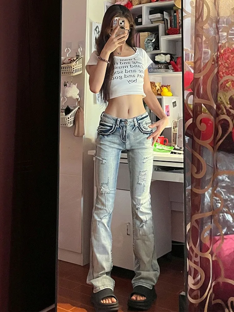 Low Waist Slim Fit Bell Bottom Jeans Women's Spring Autumn Distressed Washed out Denim Cotton Stretch Pants Long Trousers
Low Waist Slim Fit Bell Bottom Jeans Women's Spring Autumn Distressed Washed out Denim Cotton Stretch Pants Long Trousers