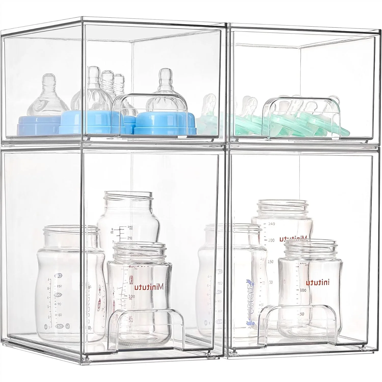 4 Pack Stackable Storage Drawers for Baby Bottle Organization with Pull-Out Handle for Kitchen Countertop
4 Pack Stackable Storage Drawers for Baby Bottle Organization with Pull-Out Handle for Kitchen Countertop