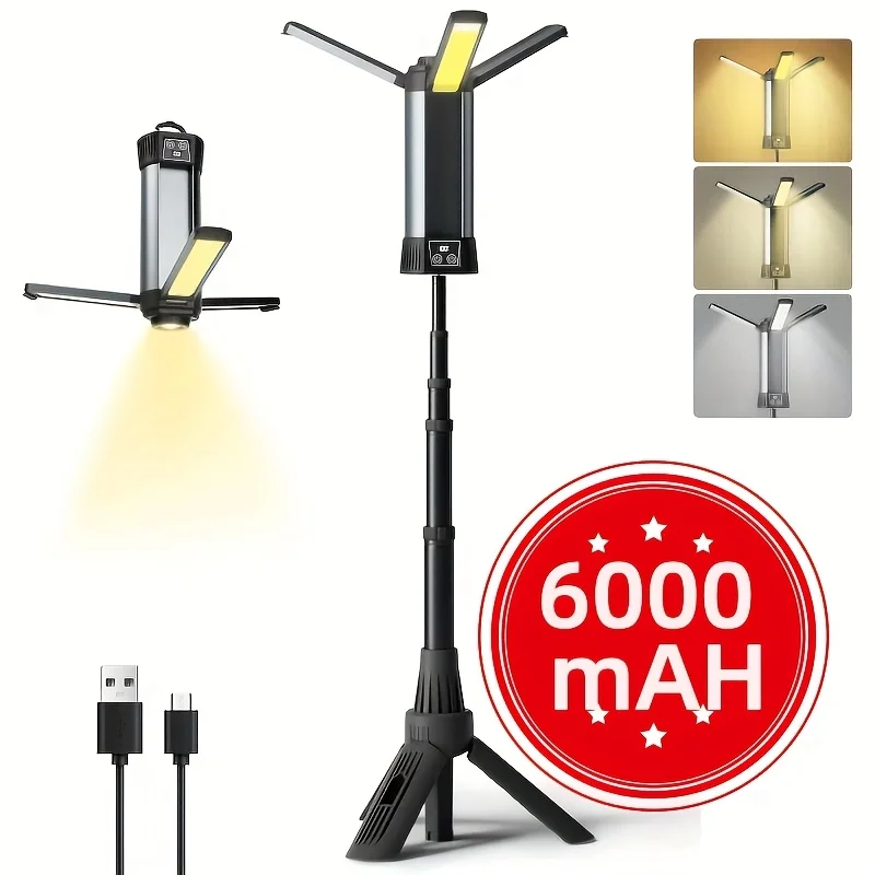 Camping Gear And Equipment, 6000/14500mAh Rechargeable LED Camping Light With Tripod Stand, 10 Light Modes, 3 Height Adjustments, Portable Flashlight & Work Light For Outdoor Activities, Courtyard Lighting & Emergency Use.
Camping Gear And Equipment, 6000/14500mAh Rechargeable LED Camping Light With Tripod Stand, 10 Light Modes, 3 Height Adjustments, Portable Flashlight & Work Light For Outdoor Activities, Courtyard Lighting & Emergency Use.