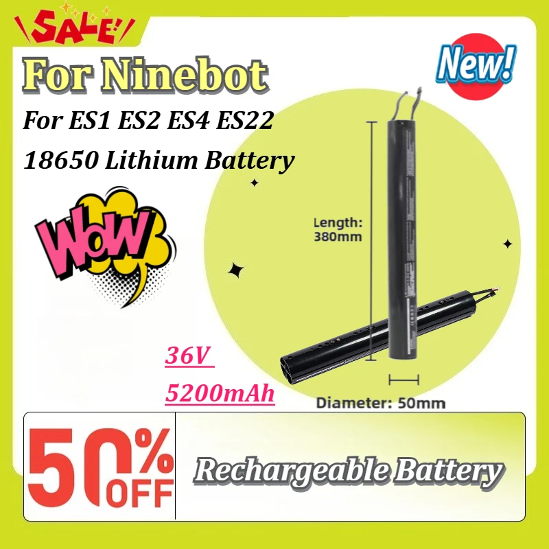36V 5200mAh Lithium Battery for Ninebot ES1 ES2 ES4 ES22 18650 for Xiaomi Scooter Battery Built-in Rechargeable Battery
36V 5200mAh Lithium Battery for Ninebot ES1 ES2 ES4 ES22 18650 for Xiaomi Scooter Battery Built-in Rechargeable Battery
