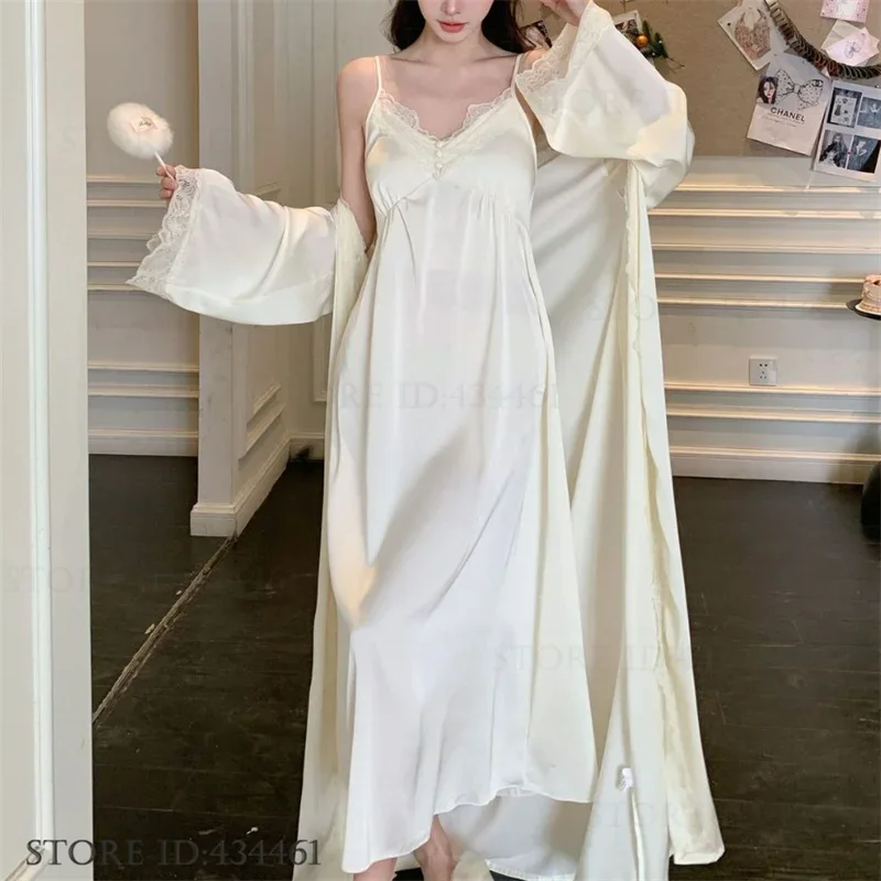 Elegant Satin Long Twinset Robe Set Spring Summer New Female Sleepwear Nightgown Sexy Home Dress Kimono Bathrobe Gown Lingerie
Elegant Satin Long Twinset Robe Set Spring Summer New Female Sleepwear Nightgown Sexy Home Dress Kimono Bathrobe Gown Lingerie