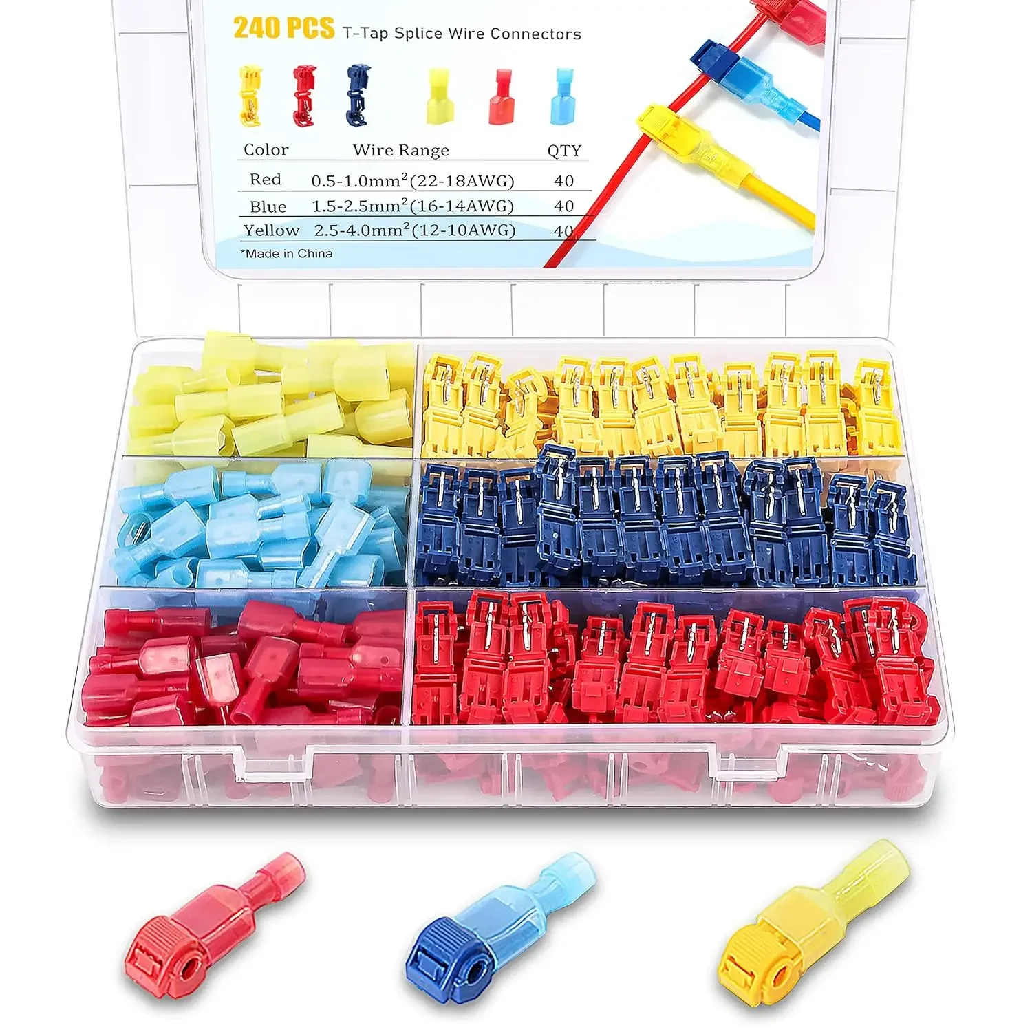 120/240PCS T Tap Wire Connectors, Self-Stripping Quick Splice Electrical Wire Terminals, Insulated Male Quick Disconnect Spade
120/240PCS T Tap Wire Connectors, Self-Stripping Quick Splice Electrical Wire Terminals, Insulated Male Quick Disconnect Spade