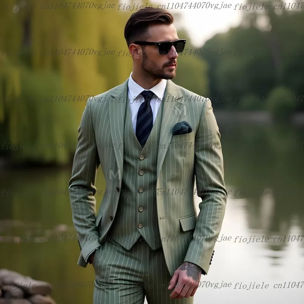 New Mint Green Stripe Men Suit Formal Wedding Party Groom Business Male Tuxedos Customized 3 Piece Set Jacket Vest Pants
New Mint Green Stripe Men Suit Formal Wedding Party Groom Business Male Tuxedos Customized 3 Piece Set Jacket Vest Pants