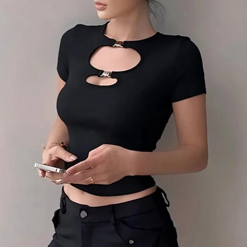 O-Neck Short Sleeve T-shirt Women Summer New Sexy Hollow Out Black T-shirt Fashion Crop Top Streetwear Casual Slim Elegant Tees
O-Neck Short Sleeve T-shirt Women Summer New Sexy Hollow Out Black T-shirt Fashion Crop Top Streetwear Casual Slim Elegant Tees