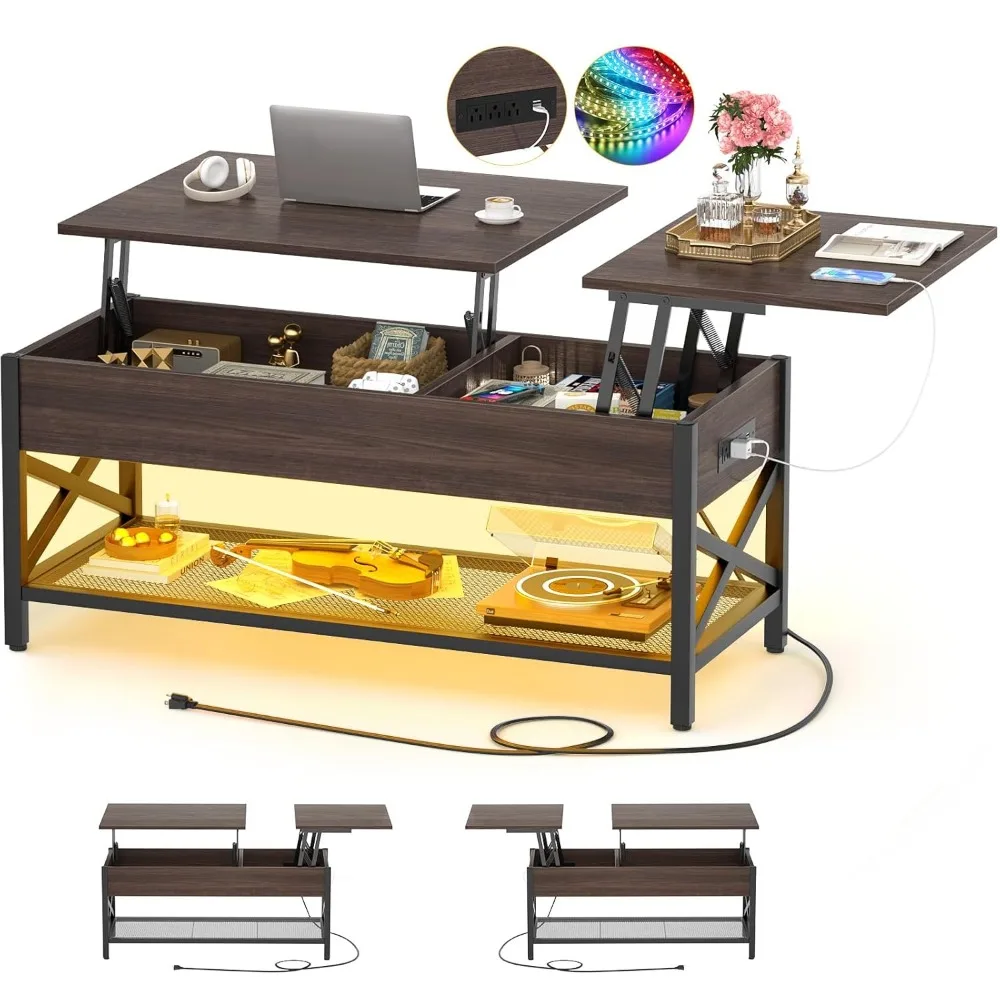 Coffee Table, Lift Top Coffee Table with LED Light and Power Outlet, Modern Lift-Top Table with Storage Shelf, Customized
Coffee Table, Lift Top Coffee Table with LED Light and Power Outlet, Modern Lift-Top Table with Storage Shelf, Customized