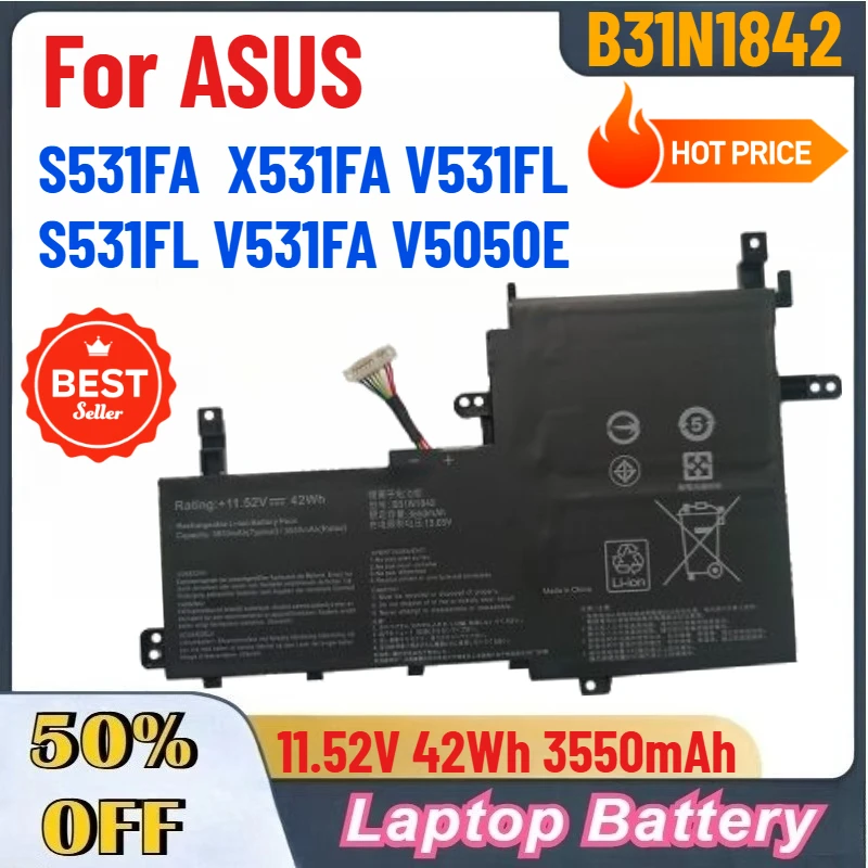B31N1842 11.52V 42Wh 3550mAh Battery for ASUS F513EA F513EP F513IA K513E K513EA K513EP KM513UA M513IA M513UA S513EA S513F S5500F
B31N1842 11.52V 42Wh 3550mAh Battery for ASUS F513EA F513EP F513IA K513E K513EA K513EP KM513UA M513IA M513UA S513EA S513F S5500F