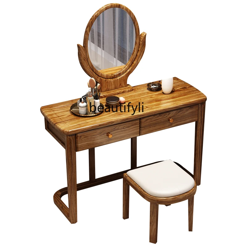 Modern Chinese dresser with stool Modern light luxury bedroom storage Solid wood makeup table with mirror
Modern Chinese dresser with stool Modern light luxury bedroom storage Solid wood makeup table with mirror