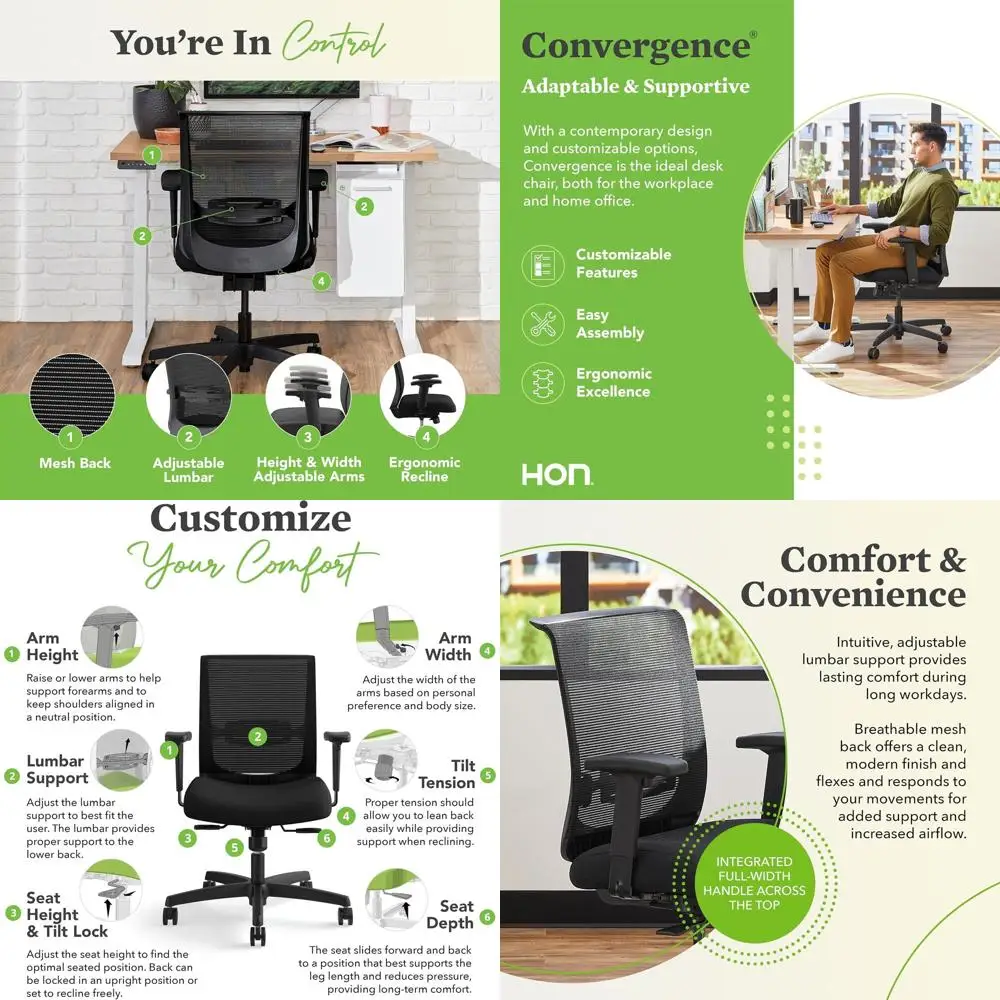 Convergence Ergonomic Oice Chair with Mesh Seat - Home Desk Chairs with Adjustable Arms, Lumbar Support, Rolling Swivel Wheels,
Convergence Ergonomic Oice Chair with Mesh Seat - Home Desk Chairs with Adjustable Arms, Lumbar Support, Rolling Swivel Wheels,