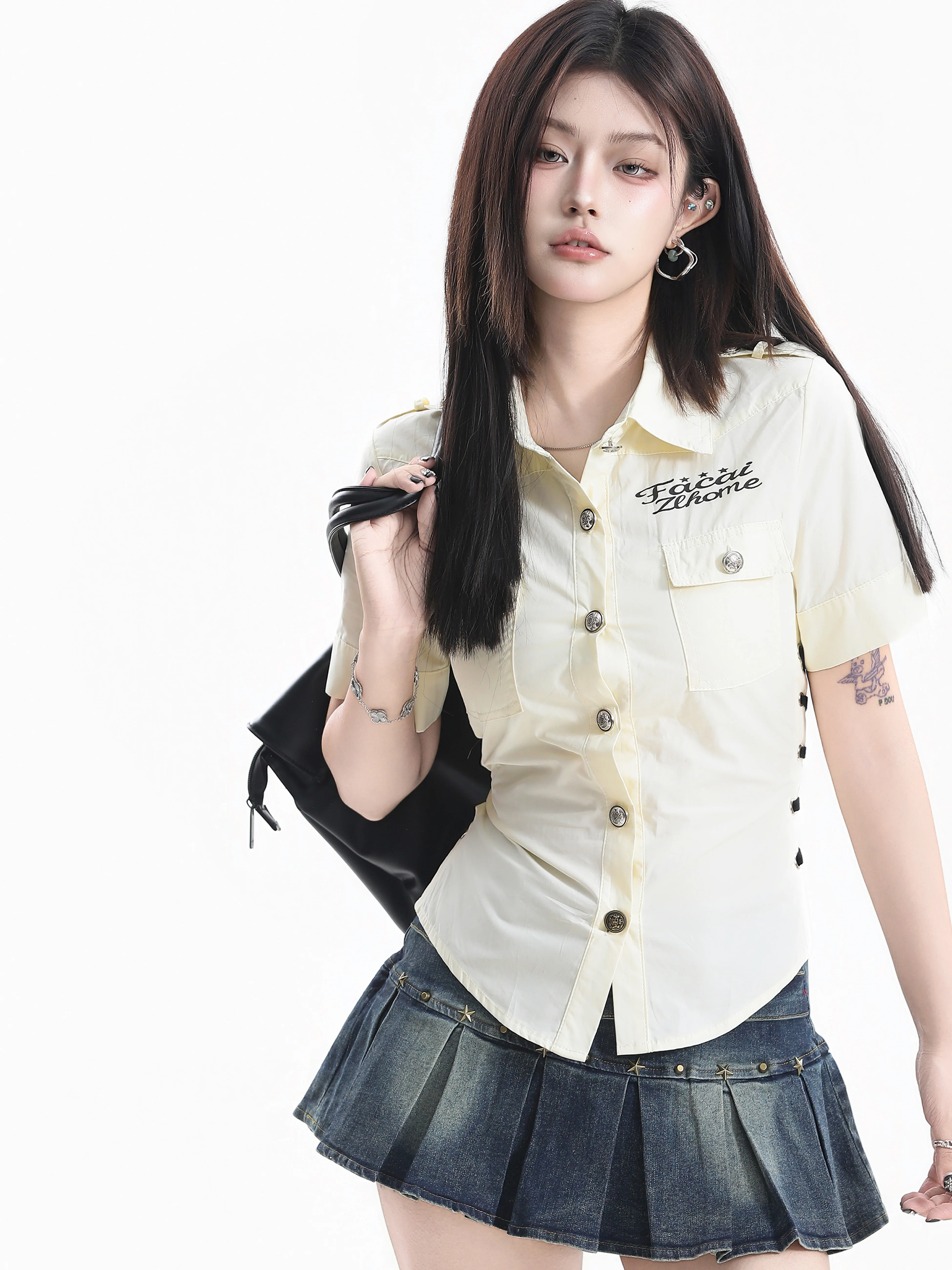 Slim Fit American Hot Girl Style Shirt Women's Short Sleeve Belted Waist Cinching High Street Workwear Short Top Small Ball
Slim Fit American Hot Girl Style Shirt Women's Short Sleeve Belted Waist Cinching High Street Workwear Short Top Small Ball