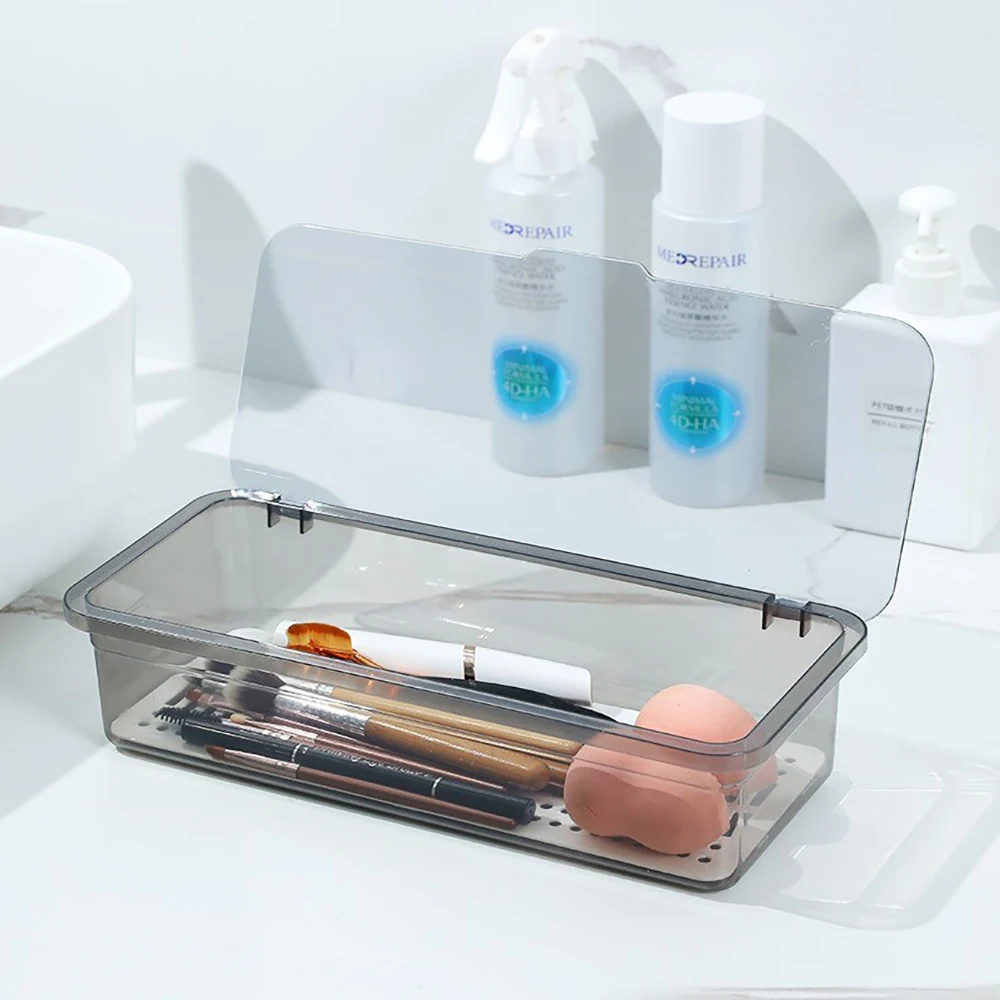 1PC Cosmetic Tool Organizer Clear Dustproof Plastic Utensils Storage Box with Cover and Drainer Kitchen Cutlery Holder
1PC Cosmetic Tool Organizer Clear Dustproof Plastic Utensils Storage Box with Cover and Drainer Kitchen Cutlery Holder