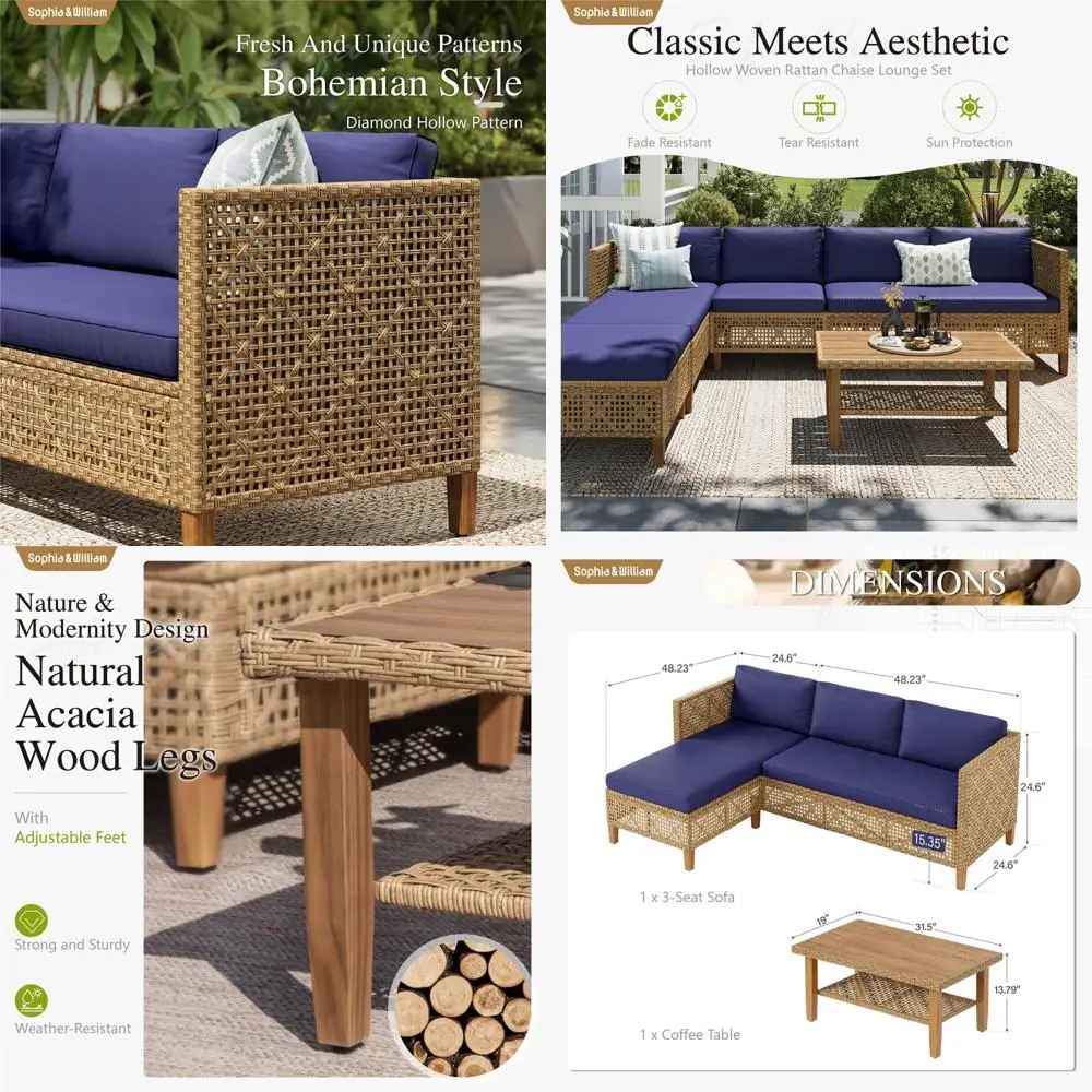 Sophia and William Wicker Patio urniture Set, Boho Outdoor Contion Set Rattan Sectional Sets with Acacia Wood Coee Table or Gard
Sophia and William Wicker Patio urniture Set, Boho Outdoor Contion Set Rattan Sectional Sets with Acacia Wood Coee Table or Gard