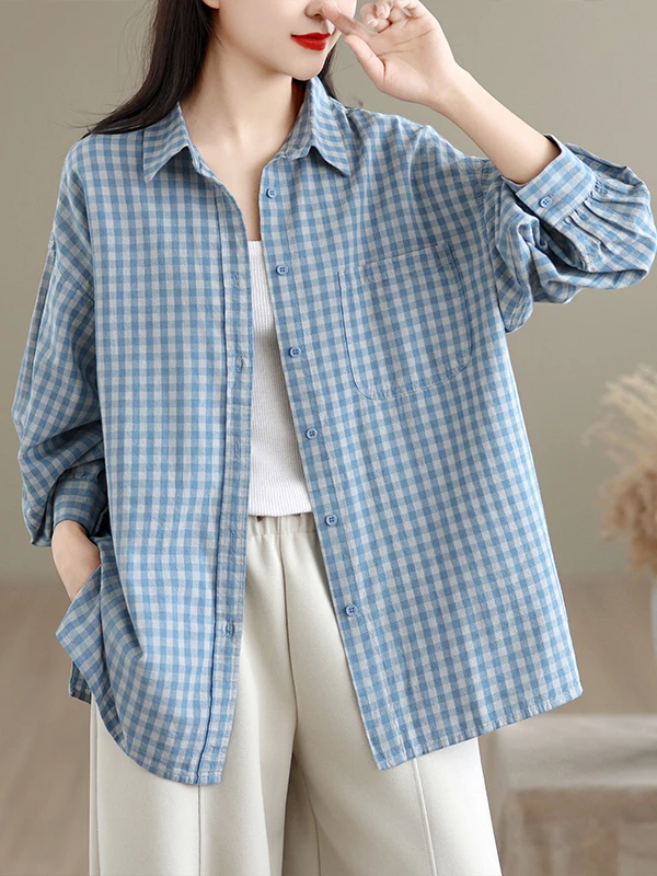 Retro Blue Plaid Women's Shirt Spring 2026 Loose Casual Long Sleeve Coat Korean Style Pure Cotton Unisex Open Cardigan
Retro Blue Plaid Women's Shirt Spring 2026 Loose Casual Long Sleeve Coat Korean Style Pure Cotton Unisex Open Cardigan