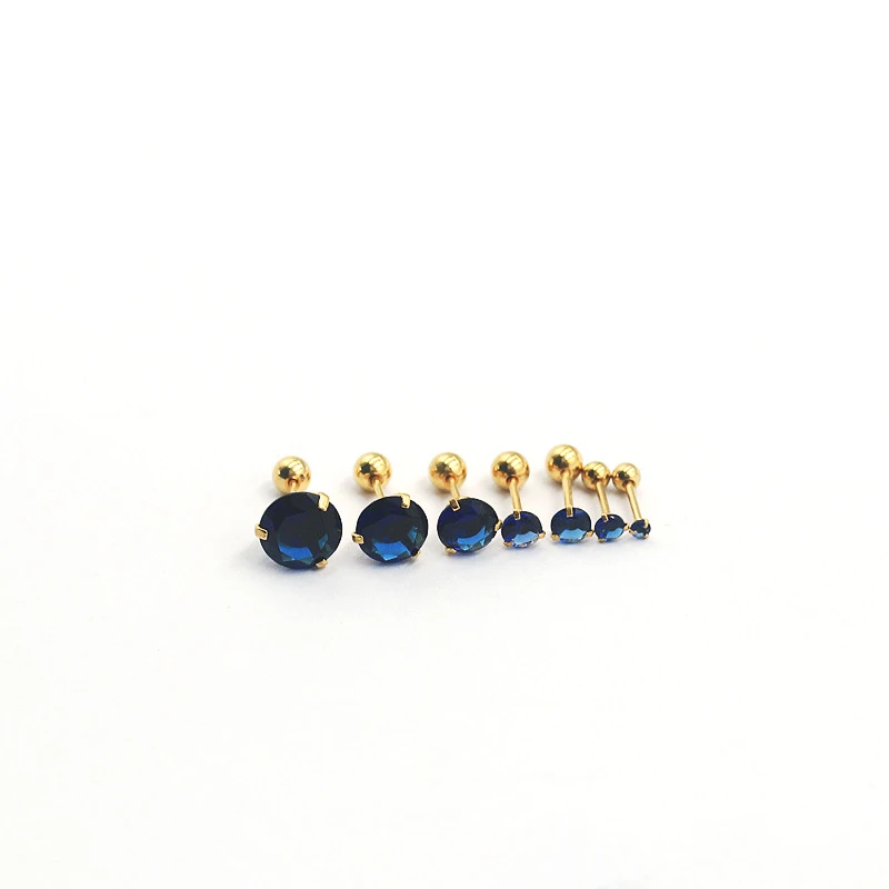 20G Screw 0.8*6mm Stainless Steel With Round AAA Dark Blue Zircon 3 Jaw Gold-color Stud Earrings Fashion No Fade Allergy Free
20G Screw 0.8*6mm Stainless Steel With Round AAA Dark Blue Zircon 3 Jaw Gold-color Stud Earrings Fashion No Fade Allergy Free