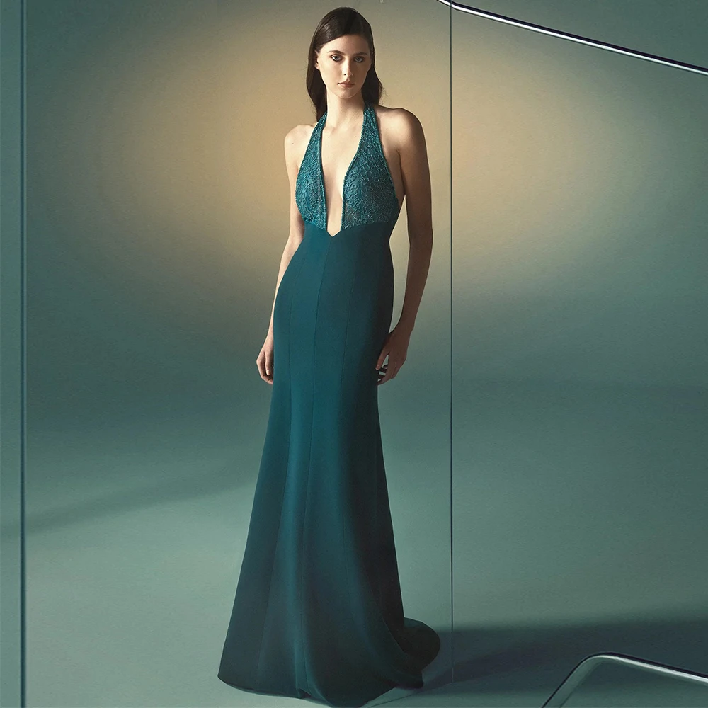 Exquisite Teal Mermaid Evening Dresses Lace Deep V-Neck Customized Special Occasion Gowns Sleeveless Backless Prom Dresses
Exquisite Teal Mermaid Evening Dresses Lace Deep V-Neck Customized Special Occasion Gowns Sleeveless Backless Prom Dresses