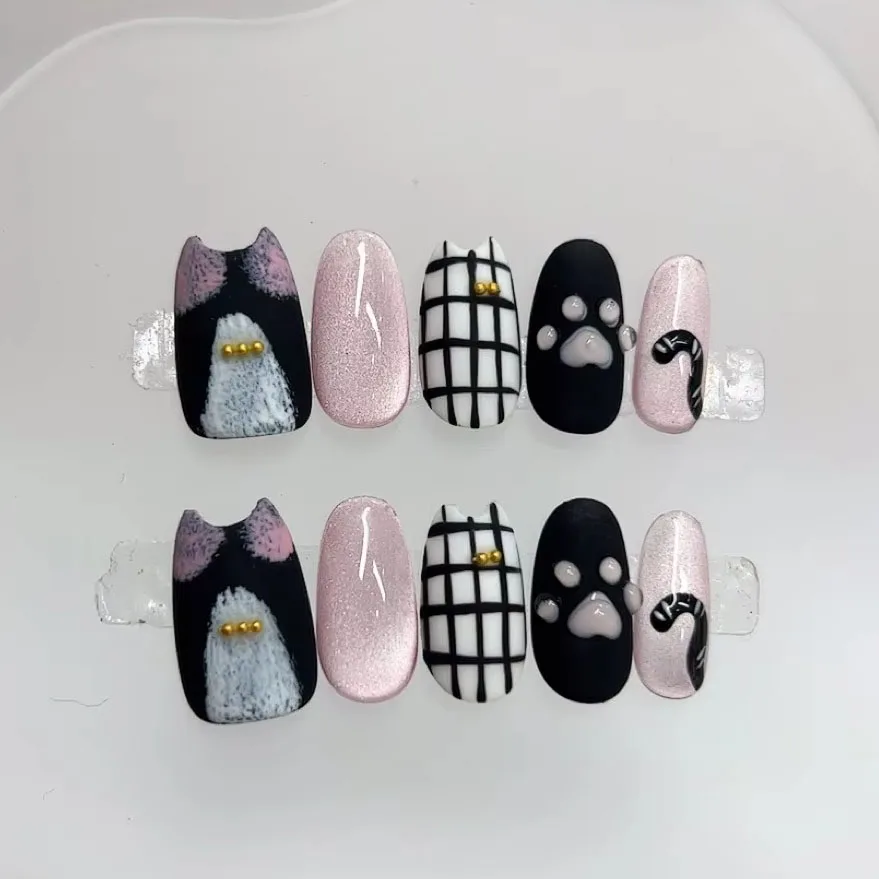 10pcs Handmade Press on Nails Cute Cartoon Kittens Full Coverage Nail Tips for Women&Girls Short Detachable Wearable False Nail
10pcs Handmade Press on Nails Cute Cartoon Kittens Full Coverage Nail Tips for Women&Girls Short Detachable Wearable False Nail