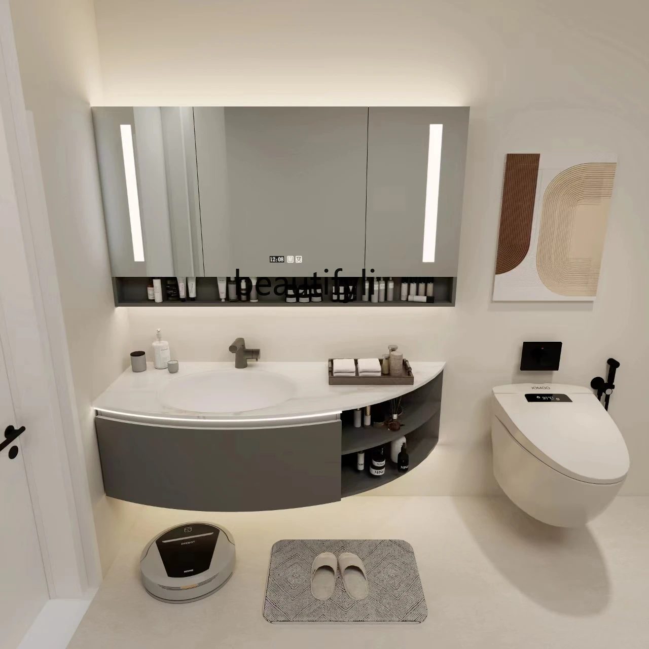 Stone Plate Seamless Ceramic Basin Arc Bathroom Cabinet Combination Simple Side Grid Washbasin Cabinet Oak
Stone Plate Seamless Ceramic Basin Arc Bathroom Cabinet Combination Simple Side Grid Washbasin Cabinet Oak