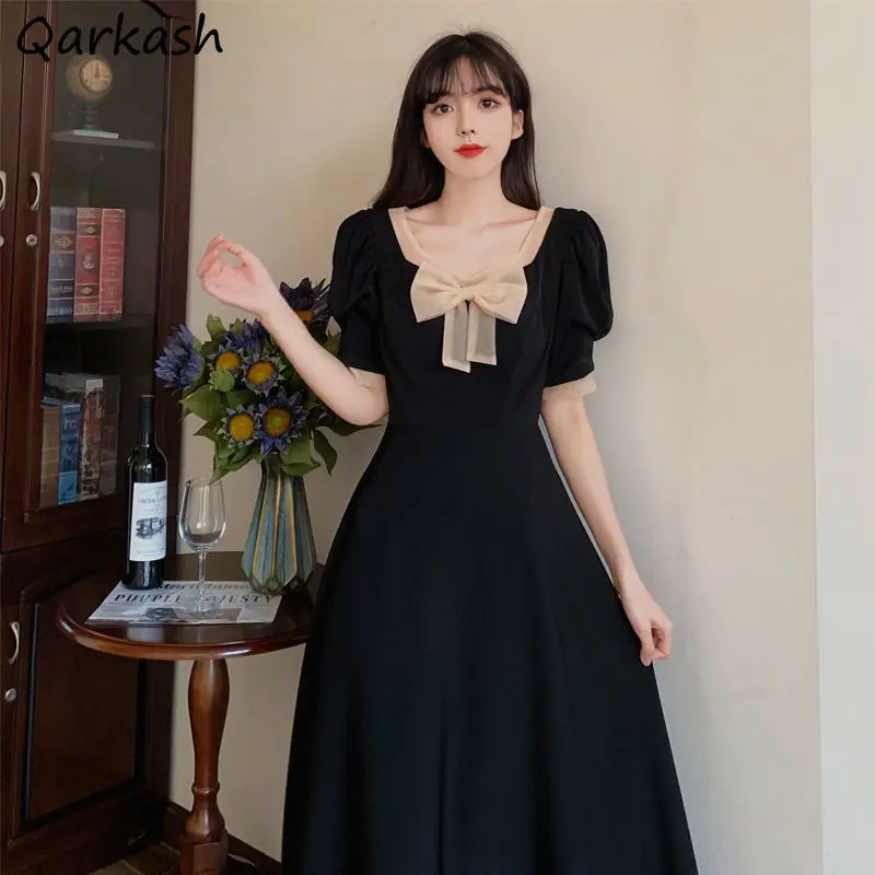 Dresses Women Black Hepburn French Square Collar M-4XL Summer Design Bow Patchwork Elegant Tender Mujer College Sweet Hot Sale
Dresses Women Black Hepburn French Square Collar M-4XL Summer Design Bow Patchwork Elegant Tender Mujer College Sweet Hot Sale