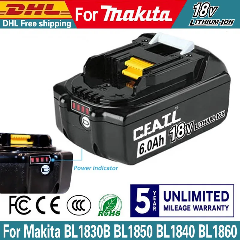 100% Original 18V For Makita 3.0/5.0/6.0/9.0Ah Rechargeable Power Tool Battery With LED Lithium-ion Battery BL1860B BL1830 BL1
100% Original 18V For Makita 3.0/5.0/6.0/9.0Ah Rechargeable Power Tool Battery With LED Lithium-ion Battery BL1860B BL1830 BL1