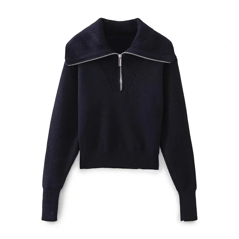 Women's Pullover Sweater New Sailor Collar Long Sleeve Zipper Detail Solid Color Knit Simple Autumn and Winter Casual Fashion
Women's Pullover Sweater New Sailor Collar Long Sleeve Zipper Detail Solid Color Knit Simple Autumn and Winter Casual Fashion