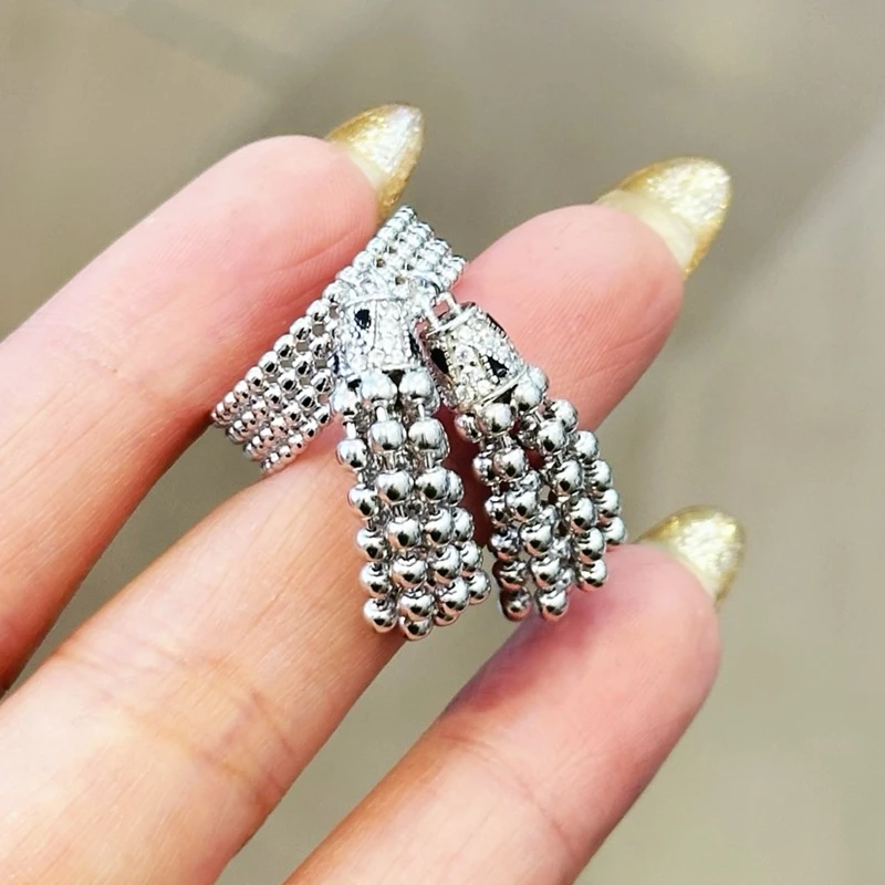 Black Panther Leopard Print Ring Silver 925 Bead Tassel Open Rings White Gold Plated Luxury Fine Jewelry
Black Panther Leopard Print Ring Silver 925 Bead Tassel Open Rings White Gold Plated Luxury Fine Jewelry