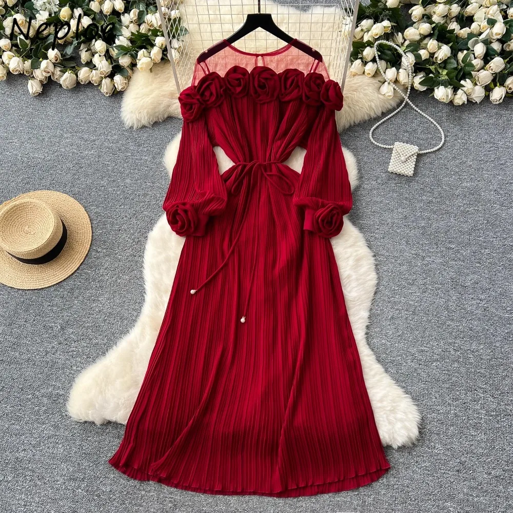 Neploe New Europe Moda Heavy 3D Flower Mujer Mesh Patchwork Long Sleeve Lace Up Korea Vestidos Slim Waist Ruched Chiffon Robe
Neploe New Europe Moda Heavy 3D Flower Mujer Mesh Patchwork Long Sleeve Lace Up Korea Vestidos Slim Waist Ruched Chiffon Robe