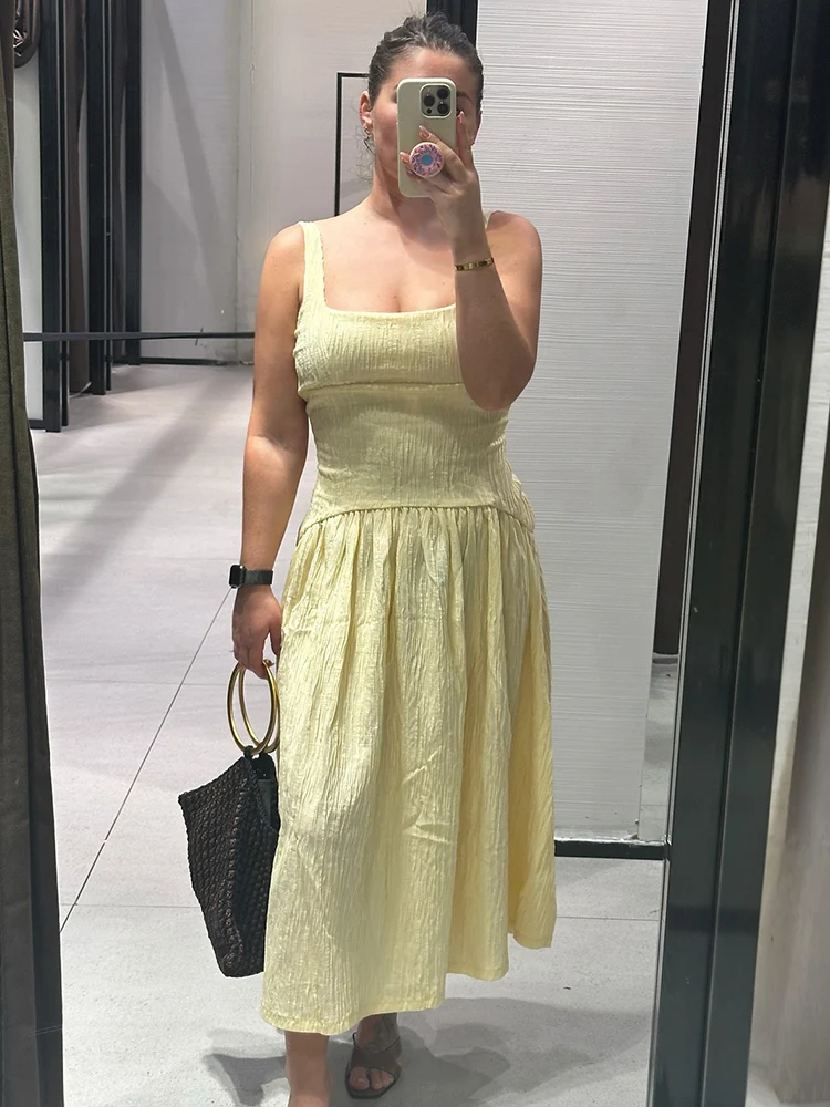 TRAFZA Women's Fashion Textured Backless Square Neck Midi Sleeveless Dress Female Sexy Elegant High Waist Slim Long Sling Dress
TRAFZA Women's Fashion Textured Backless Square Neck Midi Sleeveless Dress Female Sexy Elegant High Waist Slim Long Sling Dress