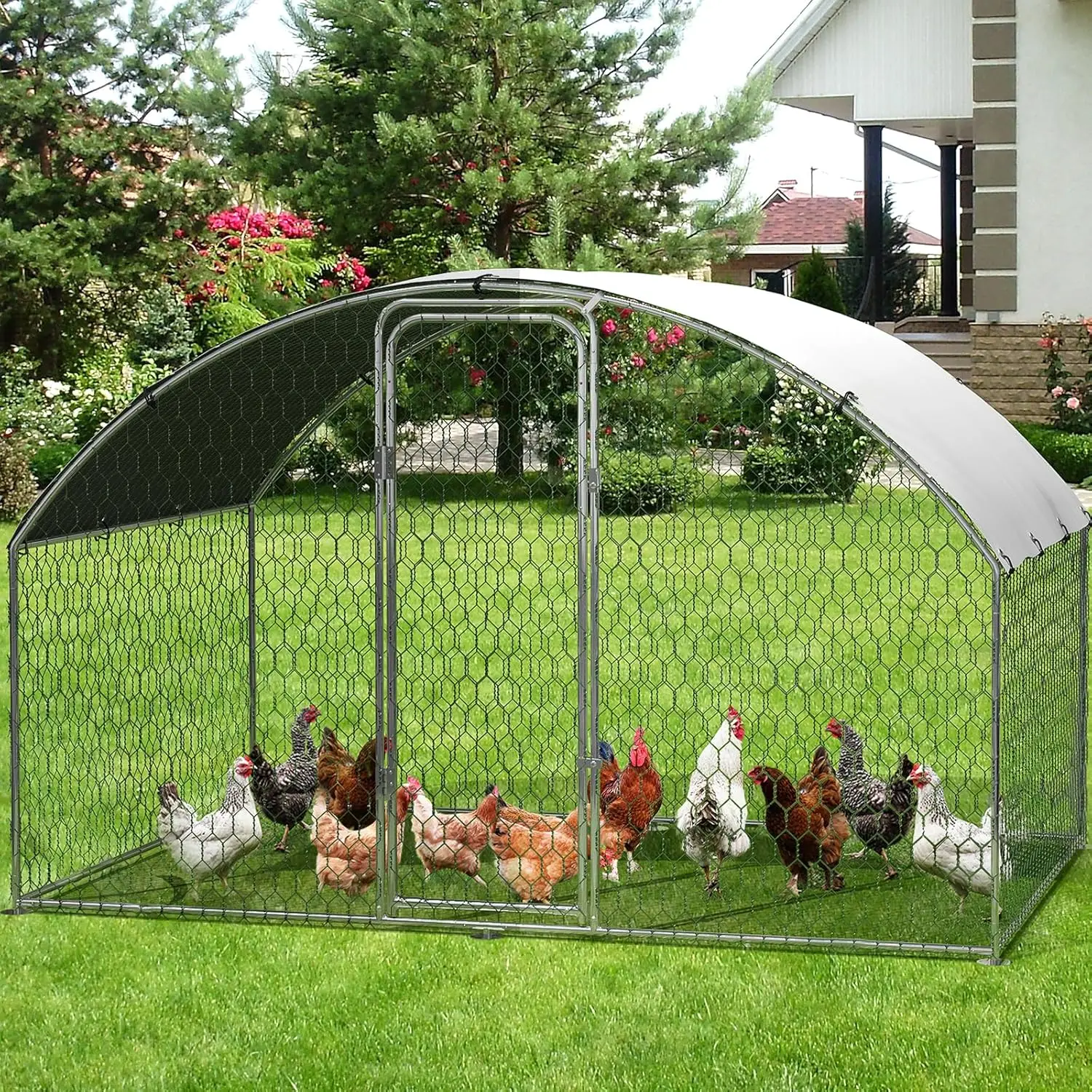 Large Metal Chicken Coop Walk-in Poultry Cage for Outdoor Waterproof UV-Resistant Cover Lockable Door Large Chicken Run for Farm
Large Metal Chicken Coop Walk-in Poultry Cage for Outdoor Waterproof UV-Resistant Cover Lockable Door Large Chicken Run for Farm