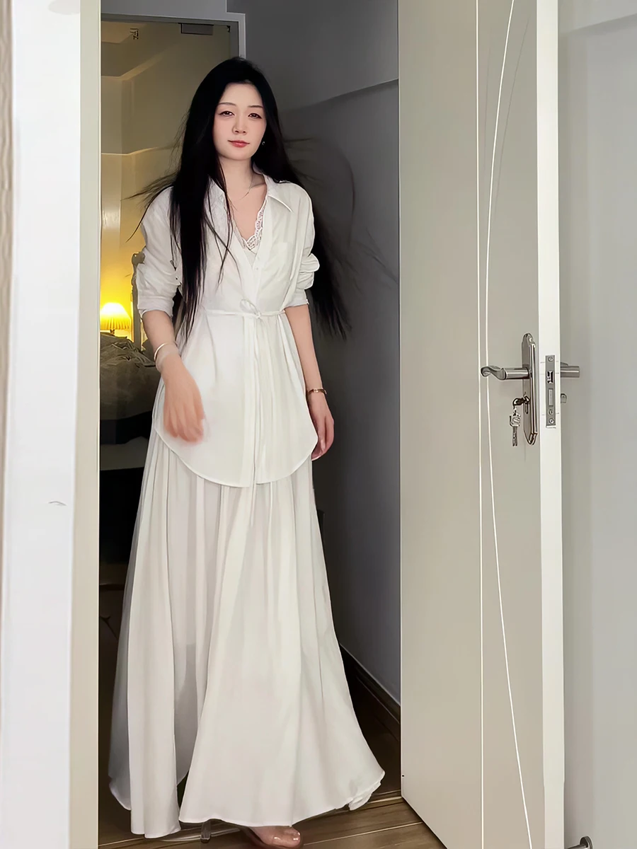 Spring 2026 Lace Patchwork Halter Top Casual Shirt High Waist Skirt Three Piece Set Women's Fashion Ensemble White Casual Wear
Spring 2026 Lace Patchwork Halter Top Casual Shirt High Waist Skirt Three Piece Set Women's Fashion Ensemble White Casual Wear