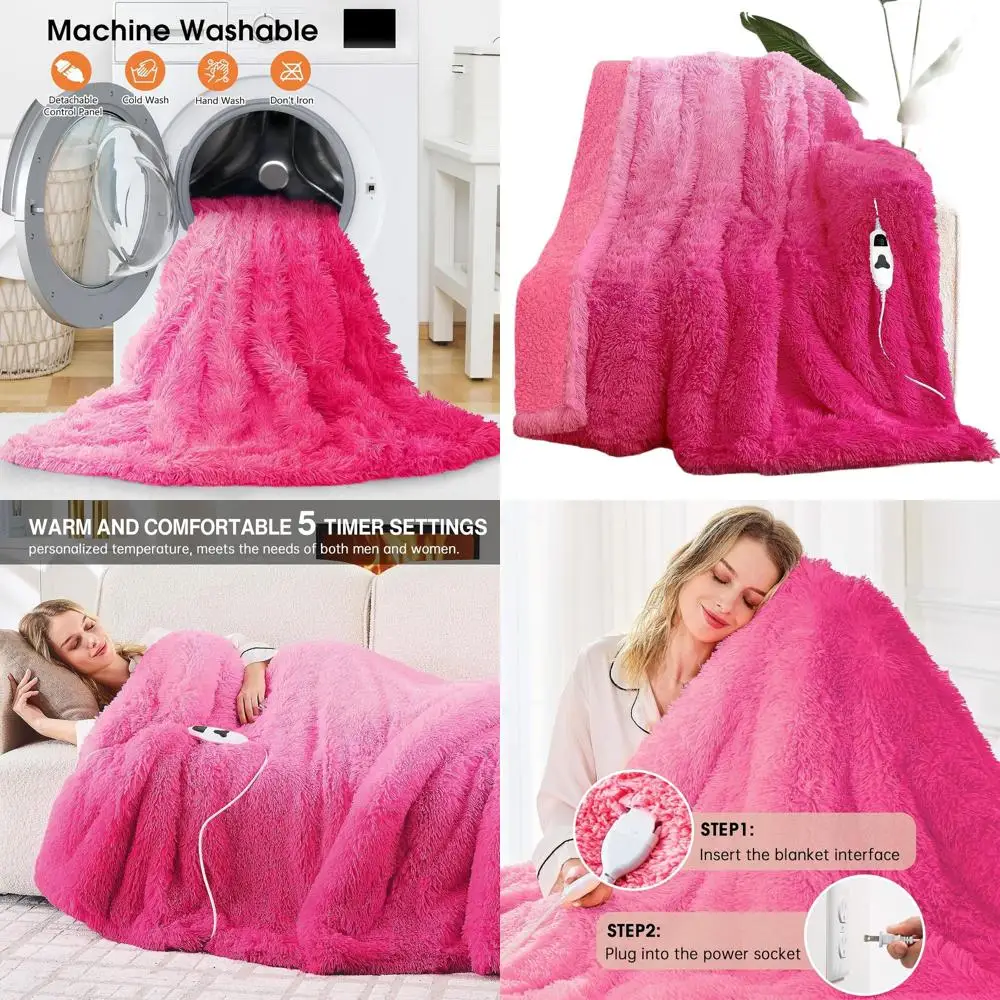 Faux Fur Sherpa Electric Blanket, 10 Heat & 5 Timer Options, Fast Warming, 50x60, Rose Red
Faux Fur Sherpa Electric Blanket, 10 Heat & 5 Timer Options, Fast Warming, 50x60, Rose Red