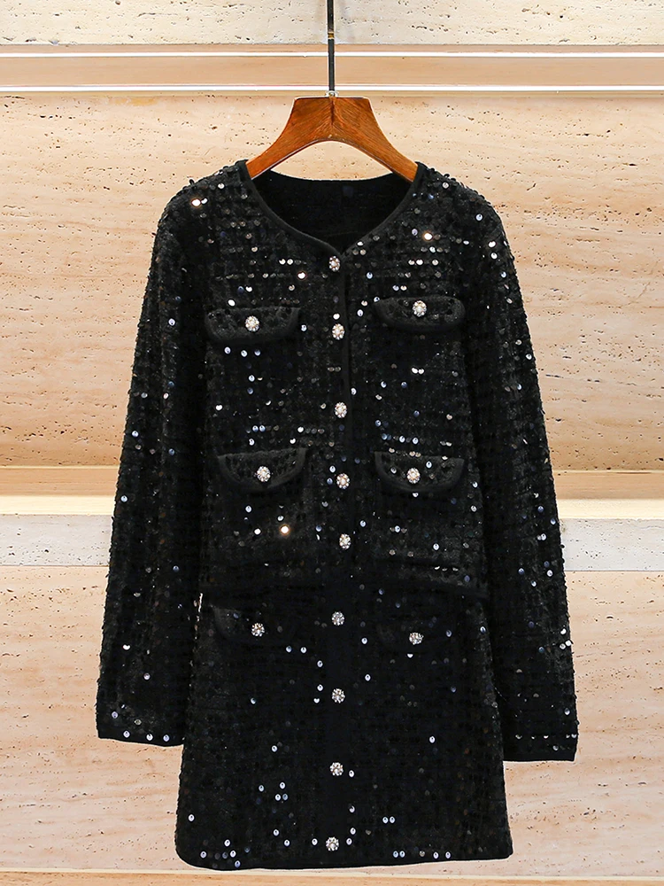 Maja Высококачественный женский вязаный кардиган Hepburn Sle iny с блестками, комплект с юбкой-джатом, длинный свек, круглый, с застежкой на пуговицы Faion 
Maja Высококачественный женский вязаный кардиган Hepburn Sle iny с блестками, комплект с юбкой-джатом, длинный свек, круглый, с застежкой на пуговицы Faion