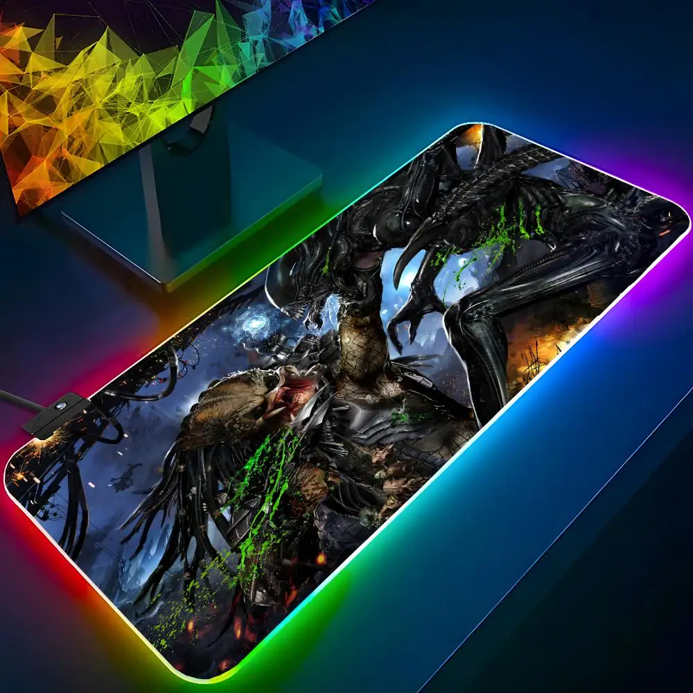 Alien Vs Predator Mouse Pad RGB Backlit Mouse Pad Laptop Mouse Pad Laptop Gamer Computer Desk Gaming Accessories