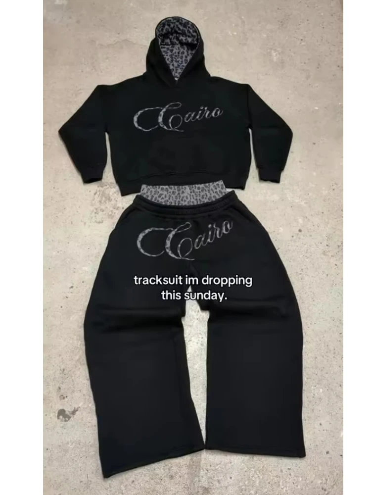 Streetwear Letter Patch Hooded Top & Loose Wide Leg Sweatpants Separately Available Leopard Trim Tracksuit Set for Ladies Daily
Streetwear Letter Patch Hooded Top & Loose Wide Leg Sweatpants Separately Available Leopard Trim Tracksuit Set for Ladies Daily