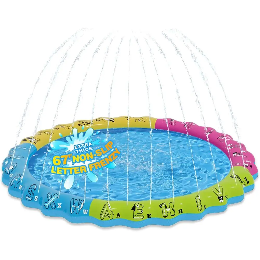 67" 3-in-1 Non-Slip Splash Pads or Toddlers 1-3 & Kids Ages 4-8, Baby Learning Pool, Sprinkler or Kids Summer Outdoor Water Toys
67" 3-in-1 Non-Slip Splash Pads or Toddlers 1-3 & Kids Ages 4-8, Baby Learning Pool, Sprinkler or Kids Summer Outdoor Water Toys