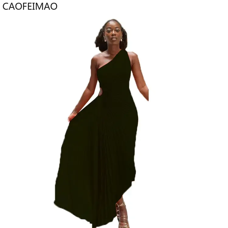 Roll Waist Sleeveless Draped A-line Dress Women Sexy Solid One Shoulder Prom Evening Dresses Lady's New Fashion Elegant Chothes
Roll Waist Sleeveless Draped A-line Dress Women Sexy Solid One Shoulder Prom Evening Dresses Lady's New Fashion Elegant Chothes