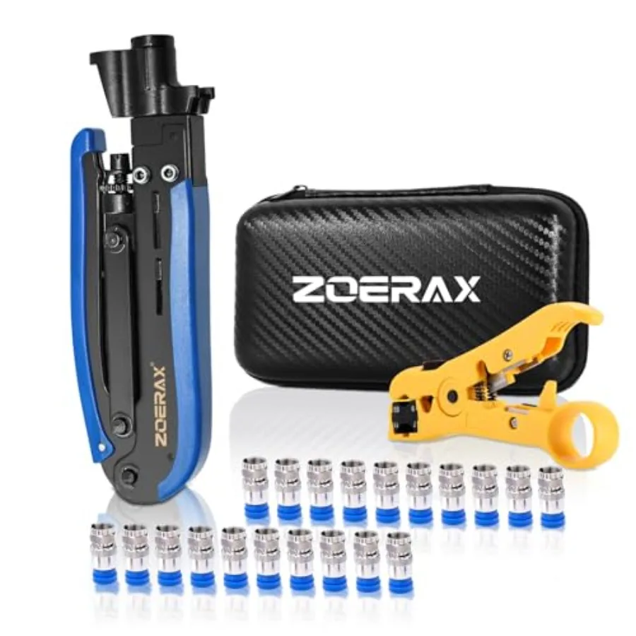 Coax Cable Crimper Tool Kit with Wire Stripper and 20PCS F Connectors Coax Comprion Tool for RG6, RG59, RG11 Coaxial Cables for
Coax Cable Crimper Tool Kit with Wire Stripper and 20PCS F Connectors Coax Comprion Tool for RG6, RG59, RG11 Coaxial Cables for