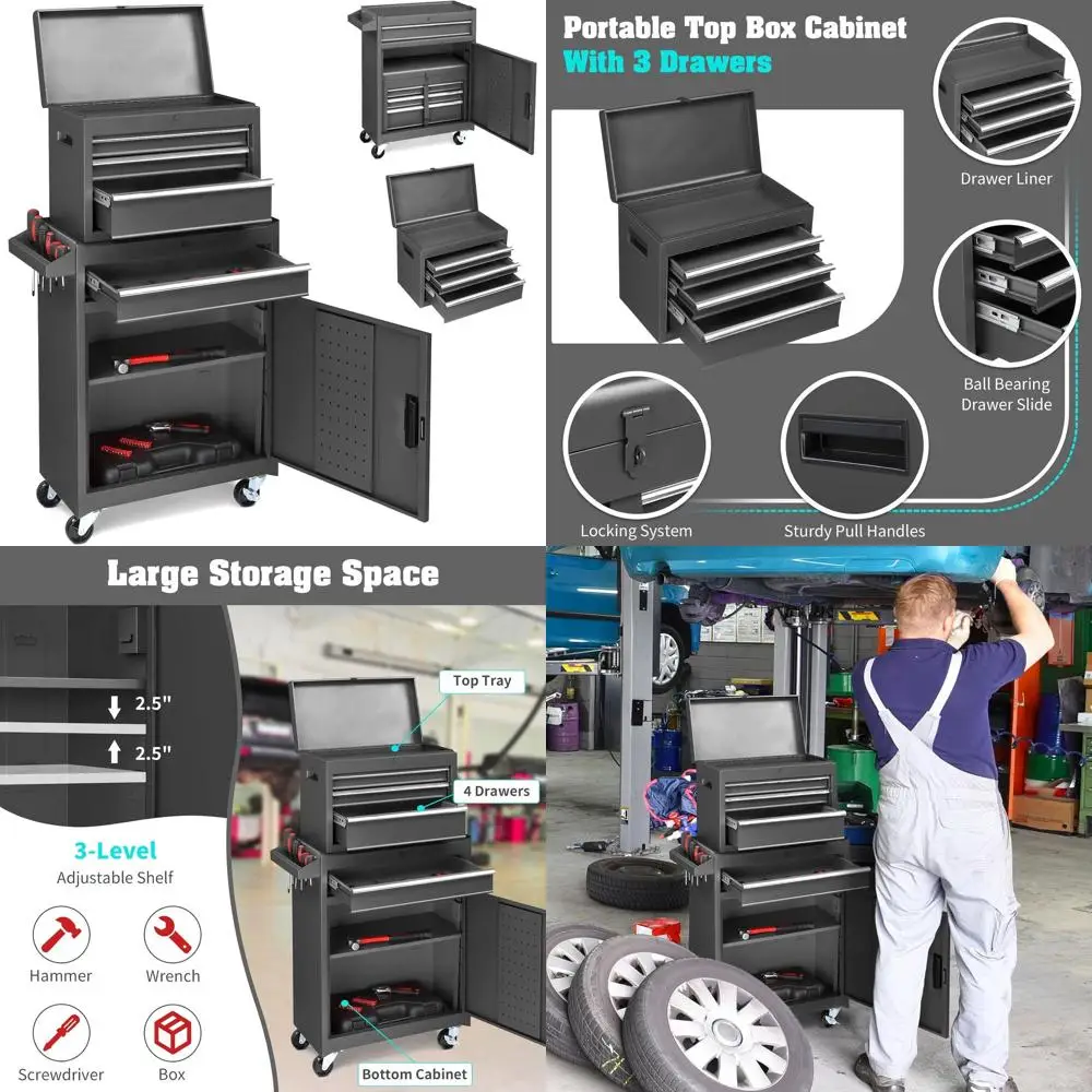 Передвижной инструментальный ящик на 4 ящика с запирающимся шкафом для хранения и регулируемыми полками для гаража и мастерской
Передвижной инструментальный ящик на 4 ящика с запирающимся шкафом для хранения и регулируемыми полками для гаража и мастерской