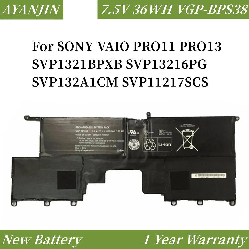 VGP-BPS38 36WH Laptop Battery For SONY VAIO PRO11 PRO13 SVP1321BPXB SVP13216PG SVP132A1CM SVP11217SCS BPS38 7.5V 4740mAh New
VGP-BPS38 36WH Laptop Battery For SONY VAIO PRO11 PRO13 SVP1321BPXB SVP13216PG SVP132A1CM SVP11217SCS BPS38 7.5V 4740mAh New