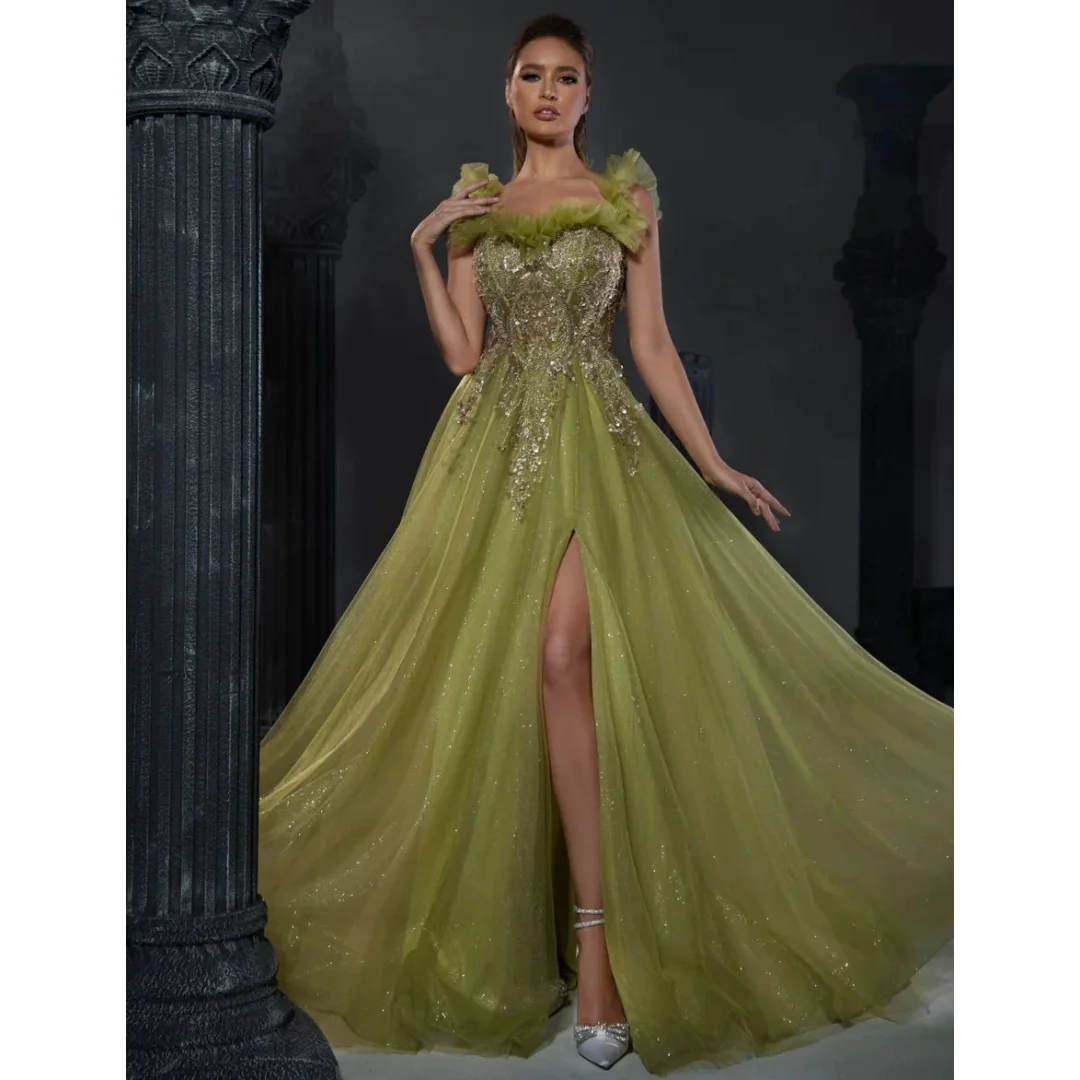 Green Side Slit Evening Dresses Woman Glitter Sequined vestidos de noche Sleeveless Prom Dress Lace Party Gowns Customized
Green Side Slit Evening Dresses Woman Glitter Sequined vestidos de noche Sleeveless Prom Dress Lace Party Gowns Customized