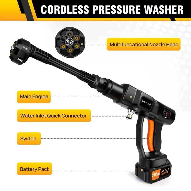 【Brand new】Cordless Pressure Washer 21V 45Bar 652PSI Portable with 3.0Ah Battery 6-in-1 Nozzle for Car Floor Garden Cleaning
【Brand new】Cordless Pressure Washer 21V 45Bar 652PSI Portable with 3.0Ah Battery 6-in-1 Nozzle for Car Floor Garden Cleaning