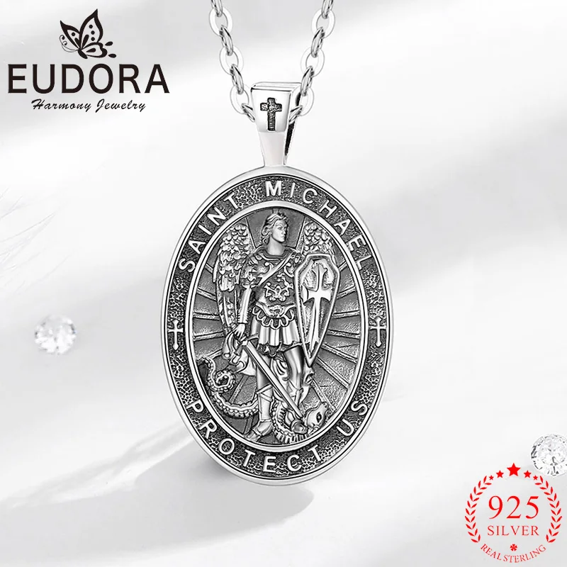 Eudora 925 Sterling Silver Saint Michael Necklace Cross Shield Religious Amulet Pendant Vintage Jewelry Men Women Fine Gift
Eudora 925 Sterling Silver Saint Michael Necklace Cross Shield Religious Amulet Pendant Vintage Jewelry Men Women Fine Gift